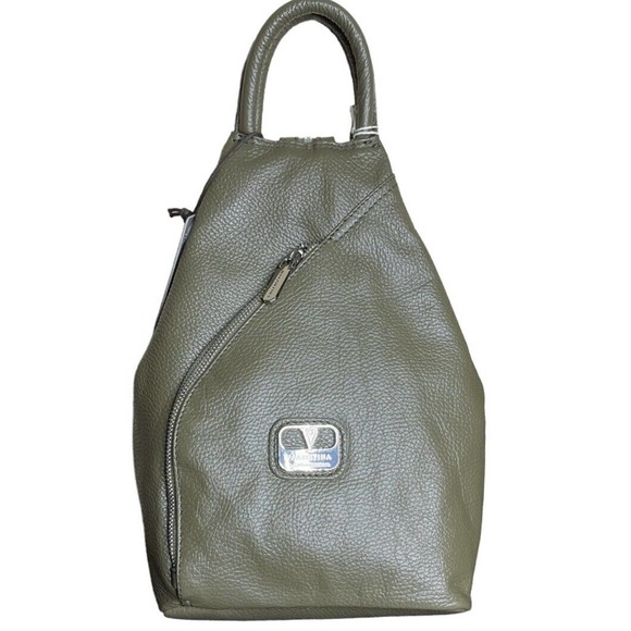 Valentina Handbags - Valentina Green Pebbled Leather Multifuctional Sling & Backpack Bag